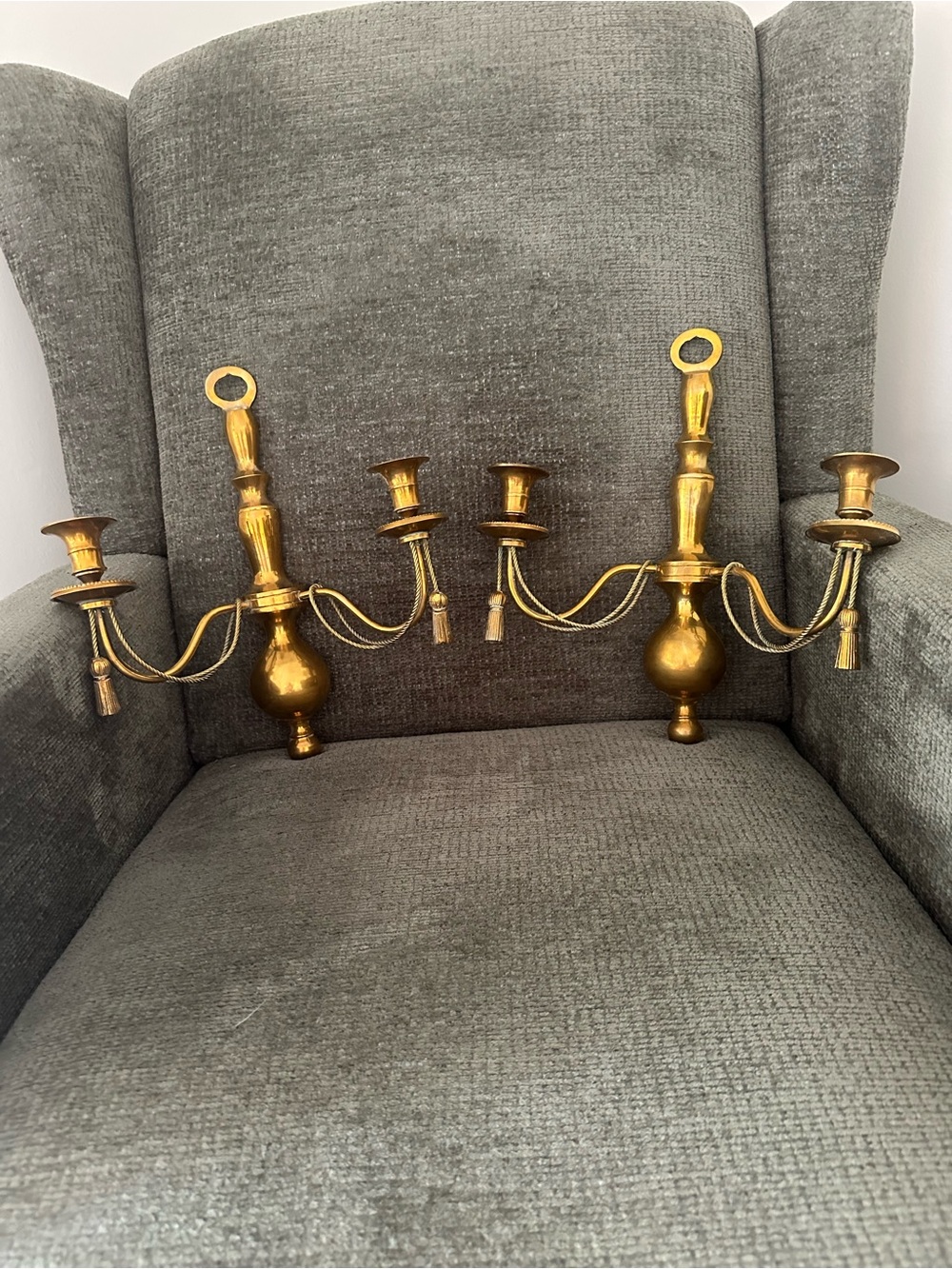 Brass 3-Arm Wall Sconces Pair - Polished Gold Finish